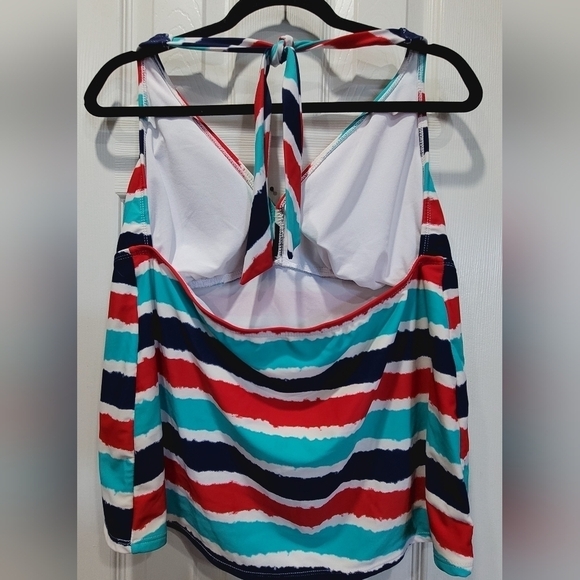 Catalina 2X Swim Top Stripes Colorful Nautical Halter Padded - Picture 2 of 4